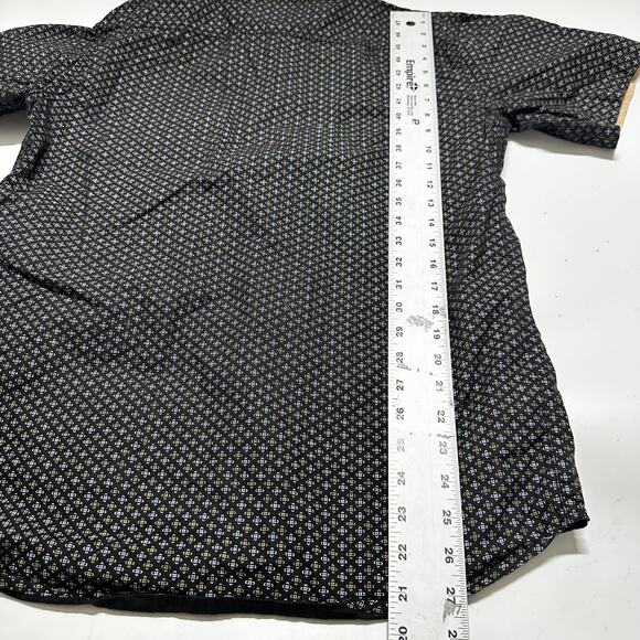 Denim Culture Shirt Mens XL Blue Black Tan Short Sleeve Button Up MISSING BUTTON - Picture 4 of 8